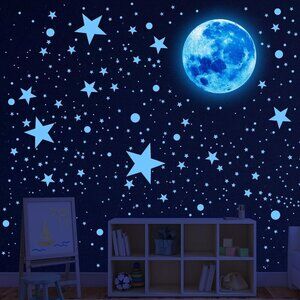 495Pcs Glow in The Dark Stars for Ceiling Glow in The Dark Moon and Space Wall D